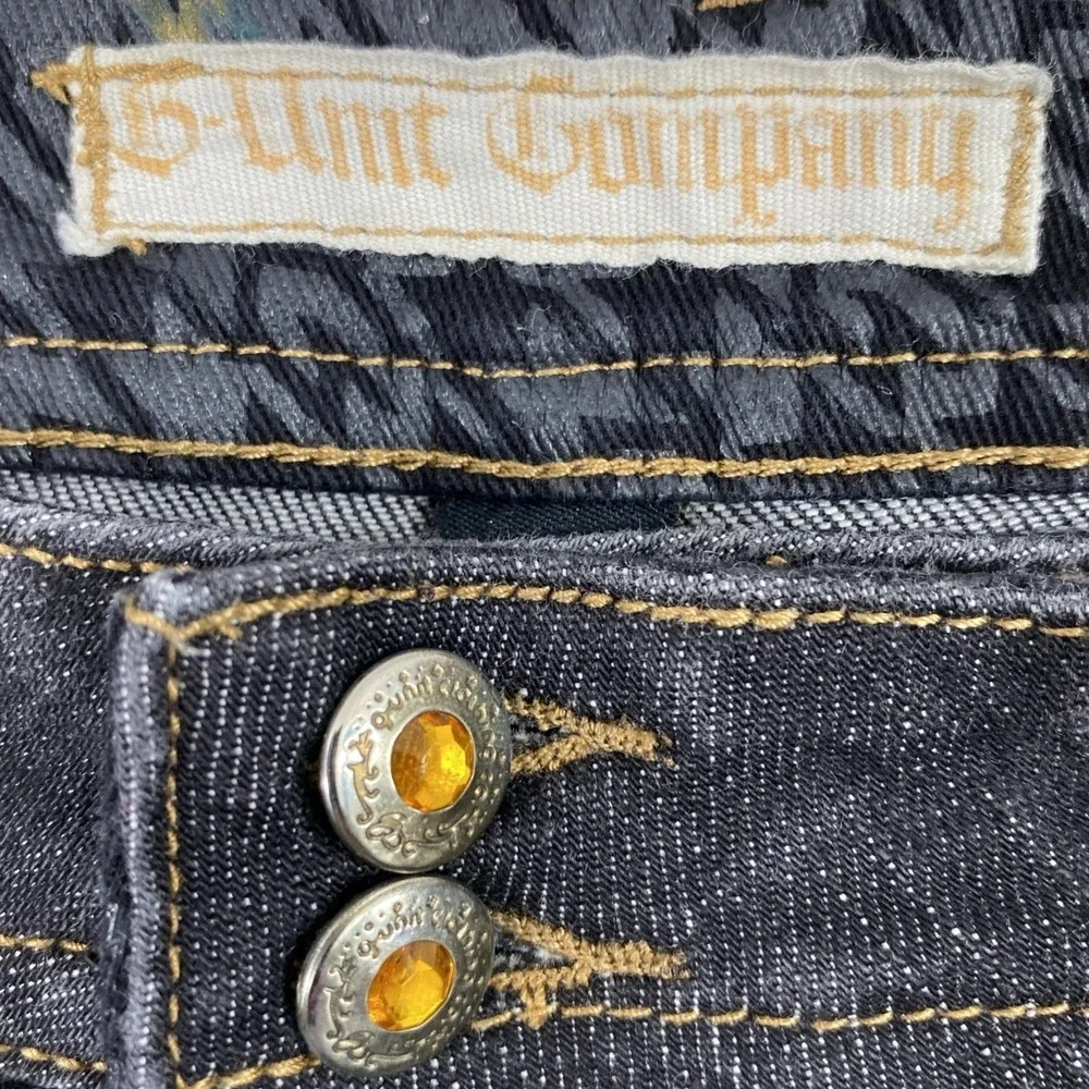 G Unit Company Denim Shorts Junior 11 Dark Wash Gold Rhinestones Flap‎ Pockets
